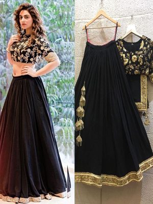 Taffeta Silk Black Colour Bollywood Lehenga