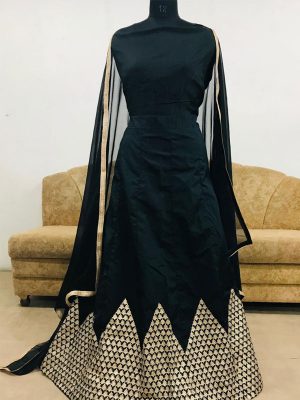 Taffeta Silk Black Colour Bollywood Lehenga