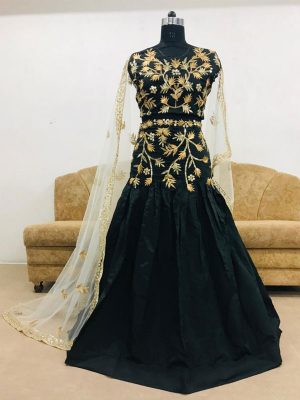 Taffeta Silk Black Colour Bollywood Lehenga