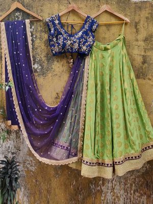 Jacquard Silk Green Colour Bollywood Lehenga