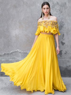 Taffeta Silk Yellow Colour Bollywood Lehenga