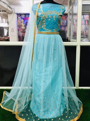 Nylon Net Sky Blue Colour Bollywood Lehenga