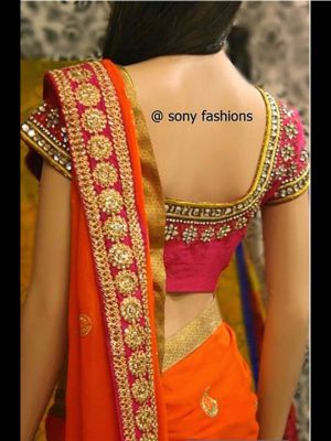 60Gm Georgette Pink And Orange Colour Sequence & Multi Work Bollywood Sarees