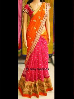 60Gm Georgette Pink And Orange Colour Sequence & Multi Work Bollywood Sarees