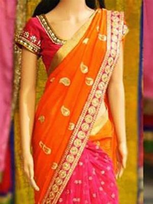 60Gm Georgette Pink And Orange Colour Sequence & Multi Work Bollywood Sarees