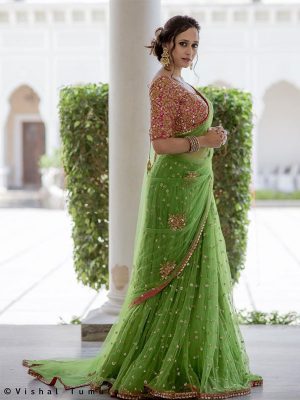 Nylon Net Green Colour Sequence & Multi Work Bollywood Sarees