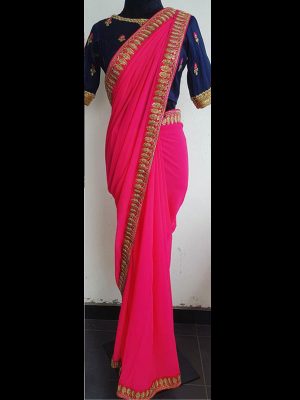 Georgette Silk Pink Colour Dori & Thread Work Bollywood Sarees