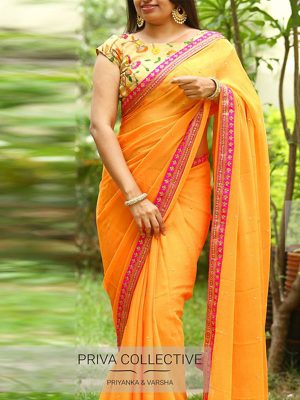 Superb Orange Colour Marbal Silk Bollywood Designer Sarees