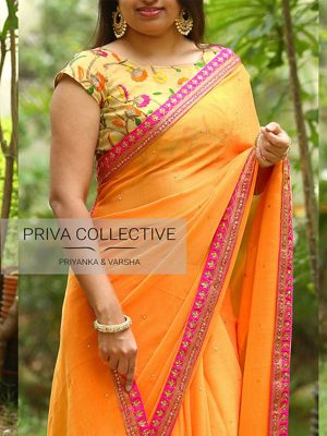 Superb Orange Colour Marbal Silk Bollywood Designer Sarees
