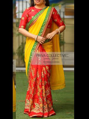 Yellow & Red Colour Georgette Silk Bollywood Designer Sarees