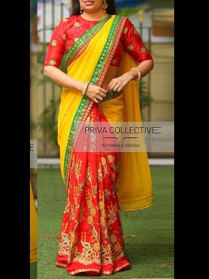 Yellow & Red Colour Georgette Silk Bollywood Designer Sarees