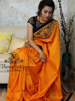 Paper Silk Orange Colour Thread & Multi Work Bollywood Sarees