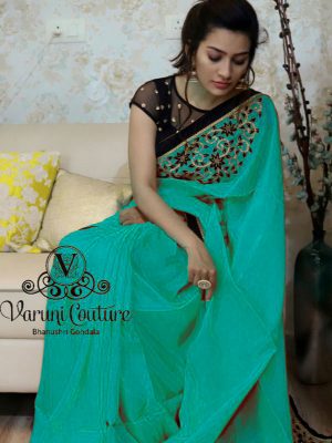 Paper Silk Sky Blue Colour Thread & Multi Work Bollywood Sarees