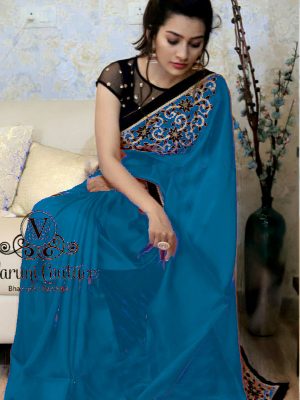 Paper Silk Dal Blue Colour Thread & Multi Work Bollywood Sarees
