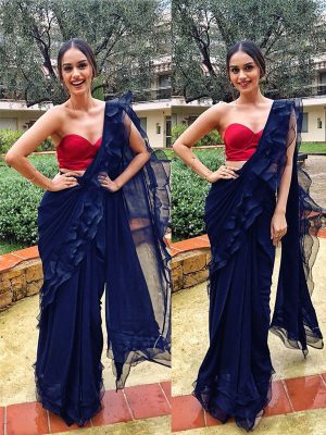 Georgette Silk Navy Blue Colour Multi & Hand Work Bollywood Sarees