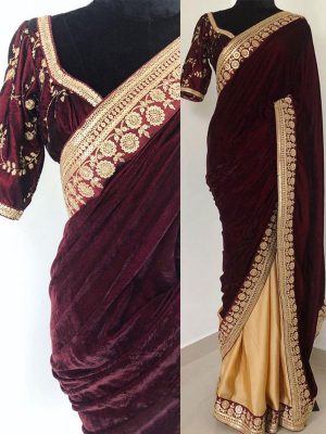 Silk Maroon Colour Thread & Multi Work Bollywood Sarees