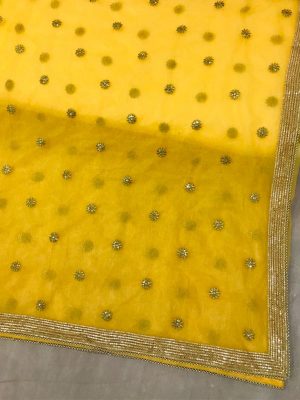 Eye-Catching Yellow Colour Pure Organza Silk Bollywood Designer Sarees