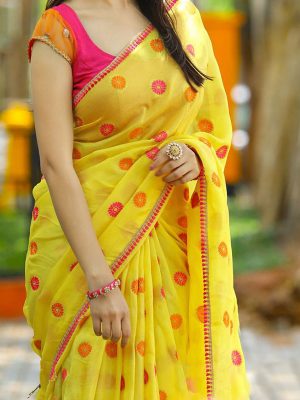 Georgette Yellow Colour Sequence & Multi Work Bollywood Sarees
