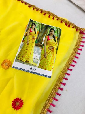 Georgette Yellow Colour Sequence & Multi Work Bollywood Sarees