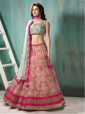 Wedding Pink And Blue Pink Colour Bollywood Lehenga