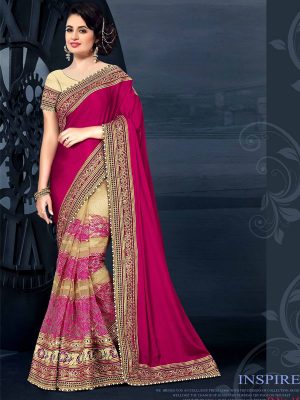 Nylon Net & Rasal net Purple Colour Multi Work Bollywood Sarees