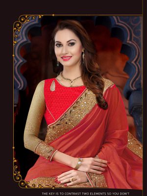 Orange & Beige Colour Rassal Net Jacquard Georgette Bollywood Designer Sarees