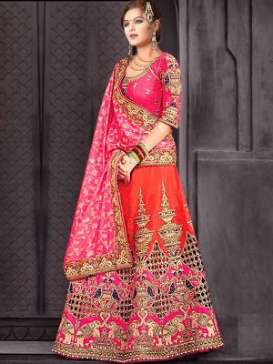 Beautiful Designer Wear Red Chennai Silk Pedding Georgette Bollywood Lehenga
