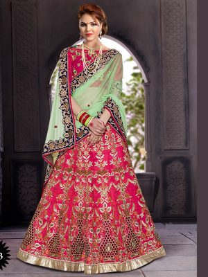 Two Tone Slub Silk Pink Colour Multi Work Bollywood Lehenga Choli