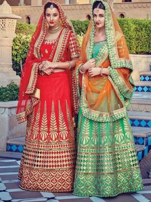 Malbari Silk Green Colour Bollywood Lehenga