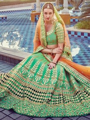 Malbari Silk Green Colour Bollywood Lehenga