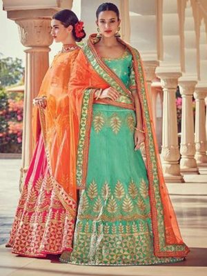 Malbari Silk Rama Green Colour Bollywood Lehenga