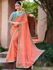 Marbal Georgette Silk Graceful Peach Colour Multi Work Bollywood Sarees