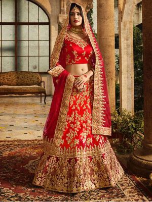 Banglory Silk Red Colour Bollywood Lehenga