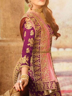 Energetic Banglory Silk Energetic Purple Colour Bollywood Lehenga