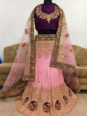 Banglory Silk & Net Pink Colour Bollywood Lehenga