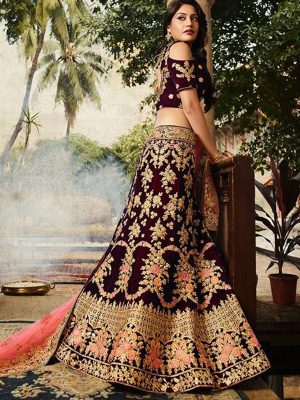 Wedding Breathtaking Banglory Silk Purple Colour Bollywood Lehenga