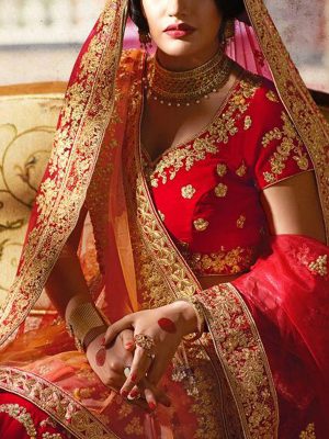 Impressive Banglory Silk Red Colour Bollywood Lehenga