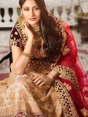 Anika Banglori Silk Cream Colour Bollywood Lehenga