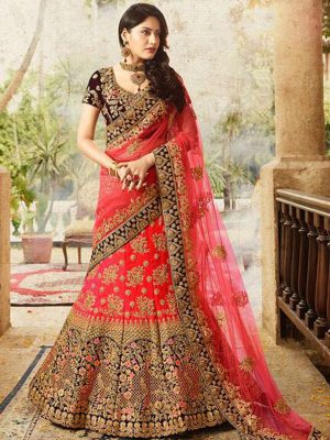 Gleaming Banglory Silk Red Colour Bollywood Lehenga