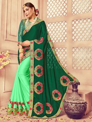 Rangoli Silk Green Colour Thread & Hand Work Bollywood Sarees