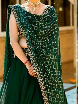 Taffeta Silk Green colour Bollywood Lehenga
