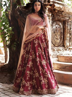 Mesmeric Taffeta Silk Maroon colour Bollywood Lehenga