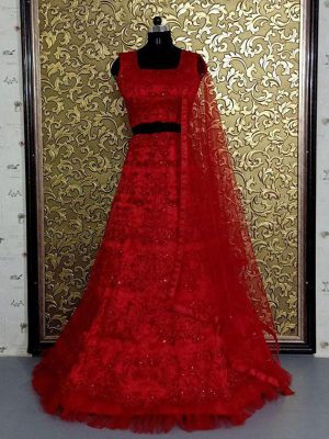 New Arrivals Sara Ali Khan Red Embellished Celebrity Wear Lehenga Choli