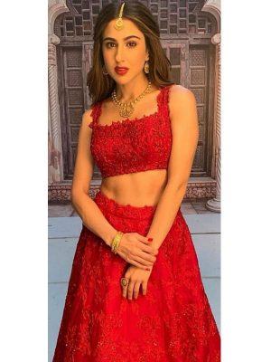 New Arrivals Sara Ali Khan Red Embellished Celebrity Wear Lehenga Choli