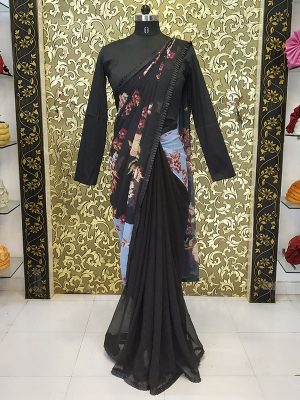 New Madhuri Kalank Black Printed Celebrity Wear Saree