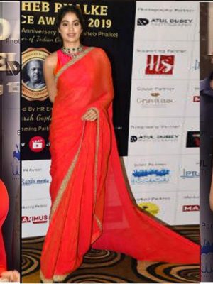 New Red Jhanvi Kapoor Celebrty Wear Saree