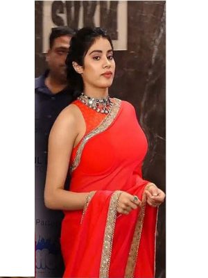 New Red Jhanvi Kapoor Celebrty Wear Saree