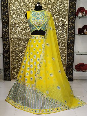 New Shilpa Shetty Yellow Crop Top Celebrity Wear Lehenga