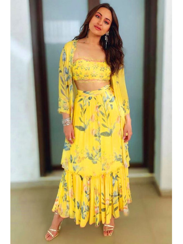 Buy online Sonakshi Sinha Yellow Digital Print Indo Western Celebrity Wear  Lehenga Dress