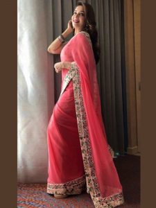 Buy Madhuri Georgette Saree With Printed Blouse Celebrity Wear Collection